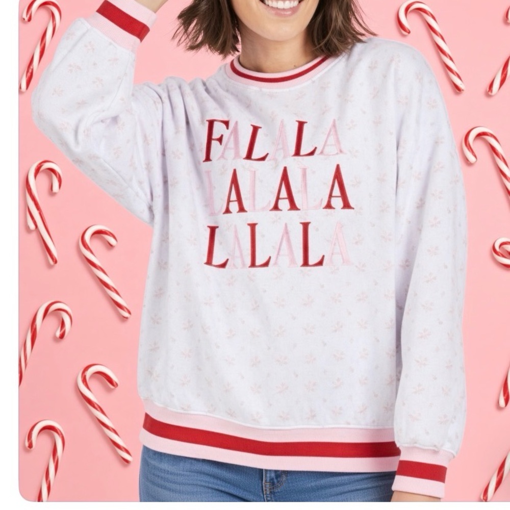 Simply Southern White Crewneck Sweater with Red Graphic & Trim